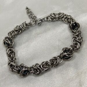 Hematite stone silver stainless steel chainmail handmade bracelet